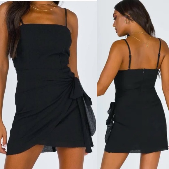 Princess Polly Forest Hunt Black Square Neck Tie Wrap Skirt Mini Dress - Picture 4 of 13